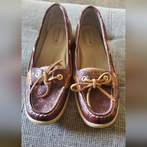 Sperry Women's Burgundy Anchor-Print Loafers with Tan Laces